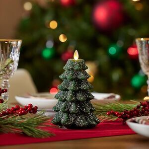 Luminara Flameless Battery Operated Christmas Tree Candle, 4.7"x6.5", Dark Green